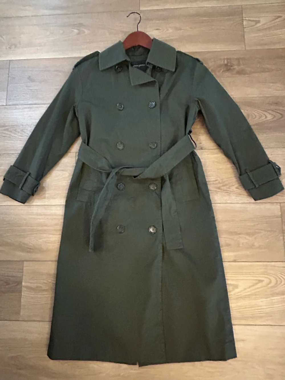 Banana Republic Olive Trench Coat Dress Belted Double Breasted XXS Petite - Picture 6 of 8